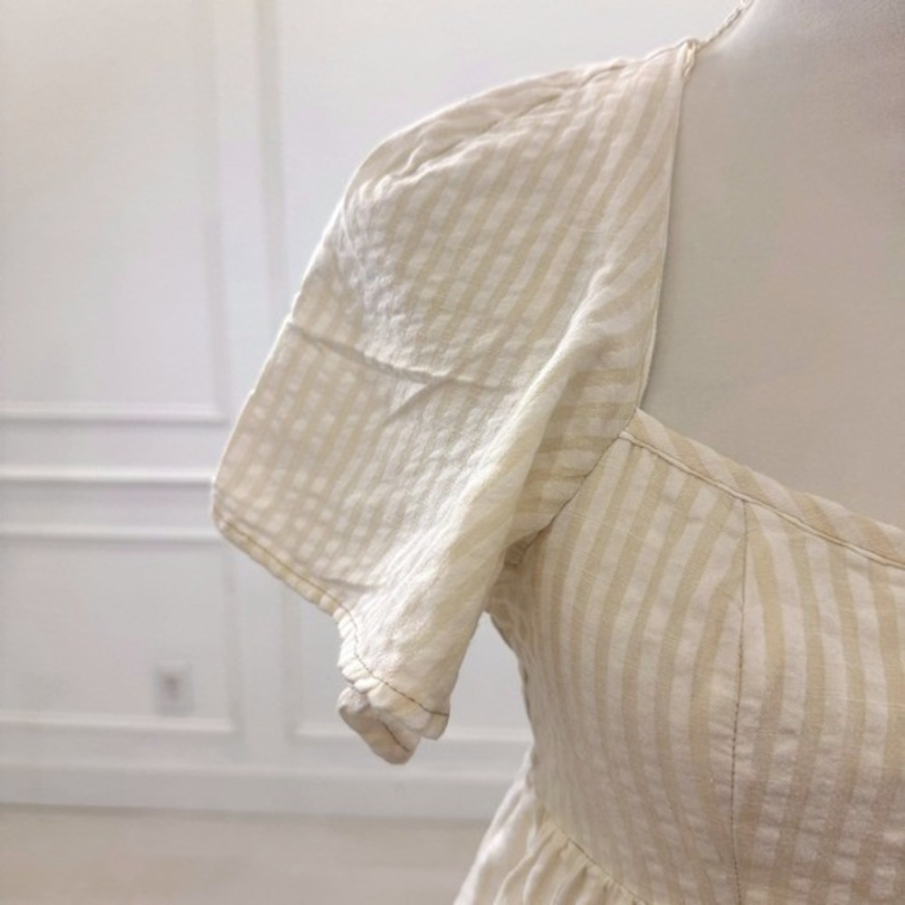 URBAN OUTFITTERS Cream Tan Gingham Puff Sleeve Square Neck Mini Dress Small - Picture 7 of 9